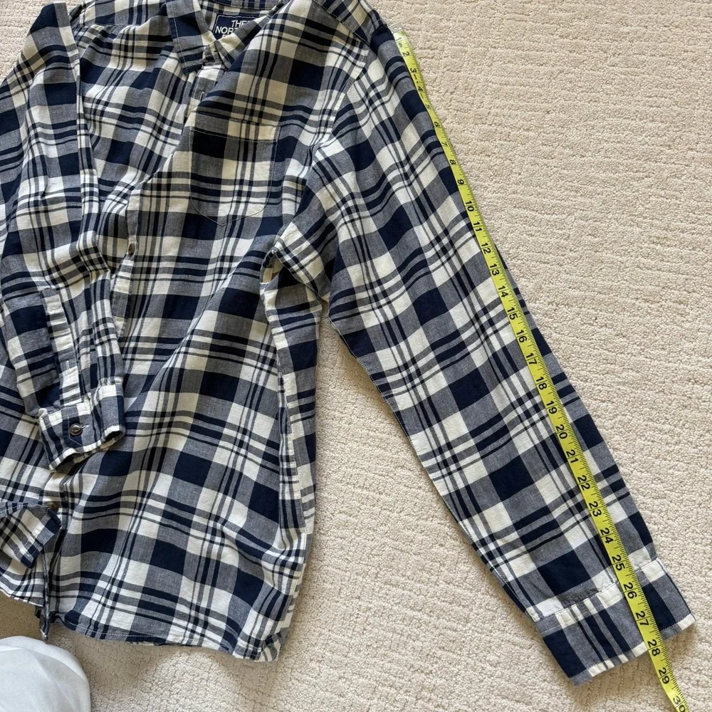 The North Face Mens Heritage Plaid Linen Cotton Button Down Shirt Navy White XXL